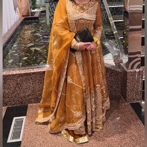Elegant Mustard Embroidered Dress - MAHUM ASAD
